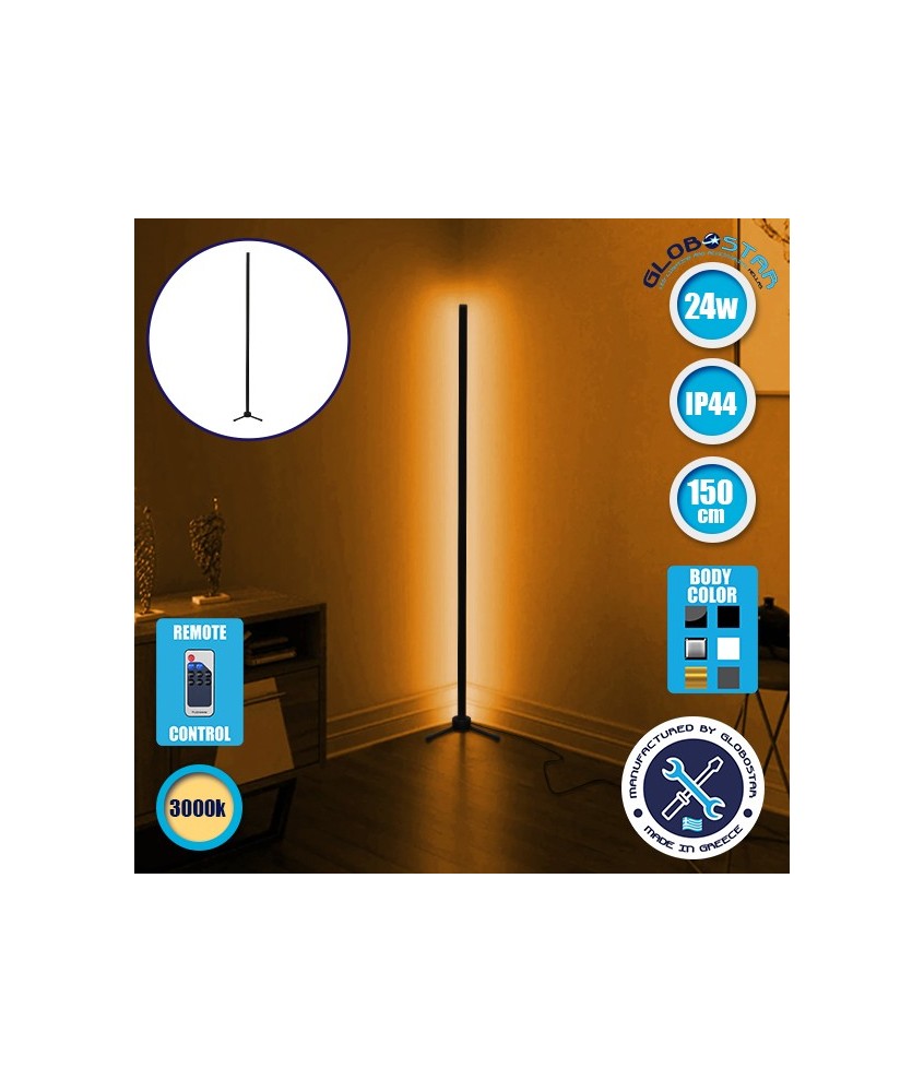 Μοντέρνο Minimal Επιδαπέδιο Μαύρο Φωτιστικό 150cm LED 24 Watt με Ασύρματο Χειριστήριο RF & Dimmer Θερμό Λευκό 3000k GloboStar ALIEN Design GLOBO-150-3